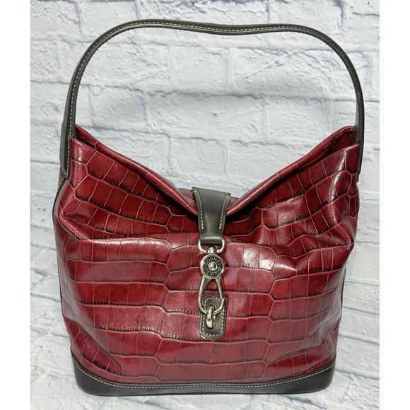 Dooney & Bourke Red Embossed Leather Logo Lock Sac Tote Bag Purse - Picture 1 of 16